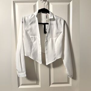 White Plunge Button Up
